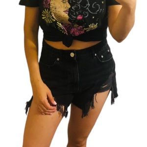 Zara high Waist distressed festival shorts